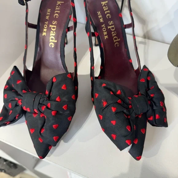 Kate Spade Black Heels with Red Bow Accents - Picture 2 of 5